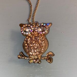 Betsey Johnson Gold-Tone Crystal Owl Pendant Necklace - Gold